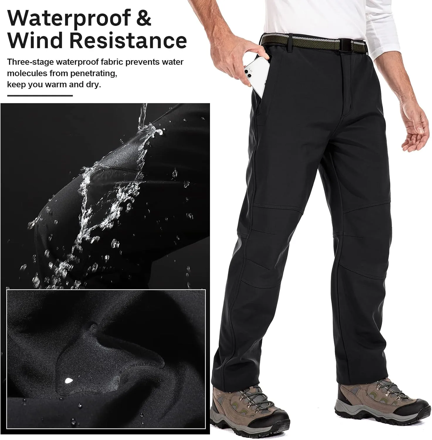 Jessie Kidden Mens Waterproof Hiking Pants Outdoor Snow Ski Fishing Fleece Lined Insulated Winter Pants