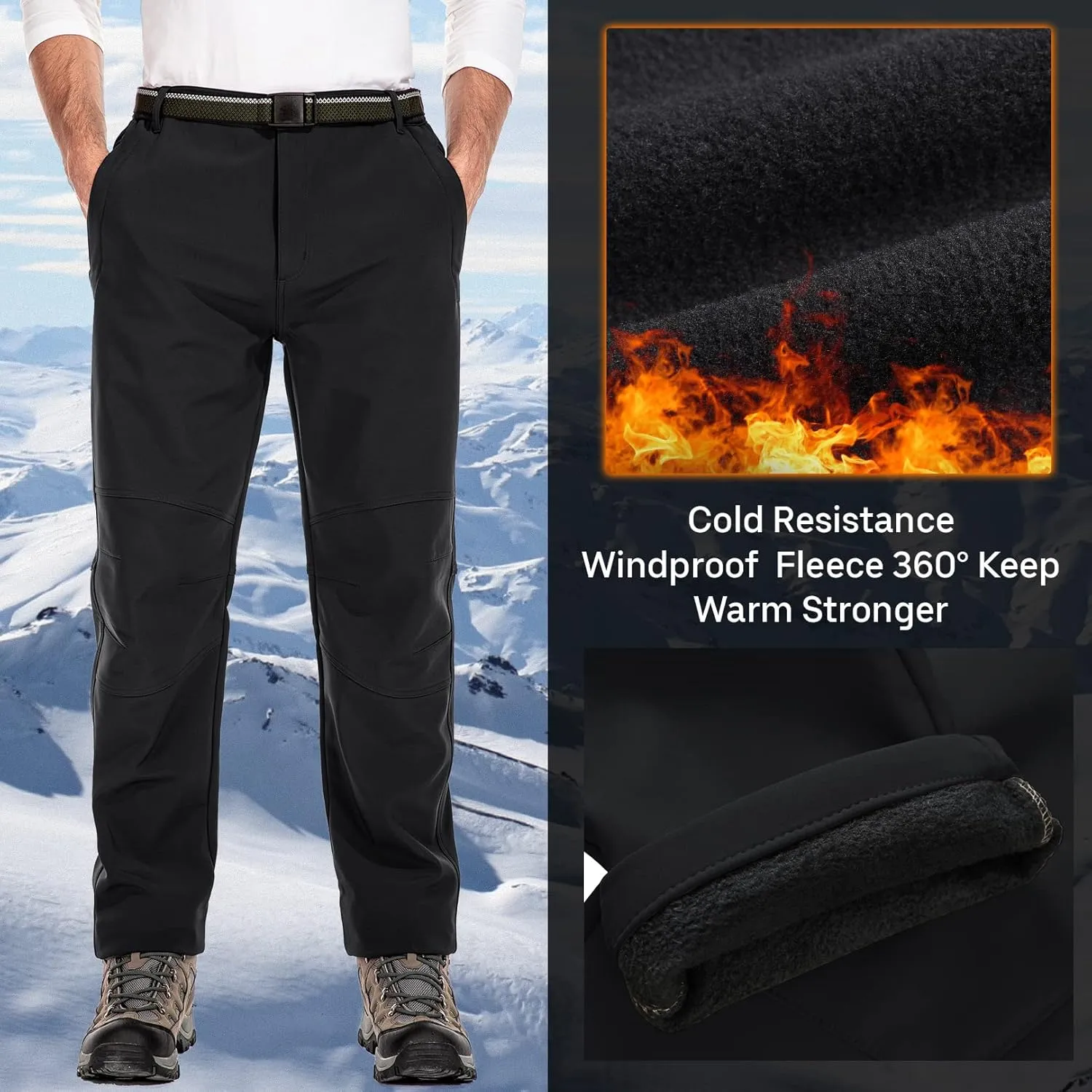 Jessie Kidden Mens Waterproof Hiking Pants Outdoor Snow Ski Fishing Fleece Lined Insulated Winter Pants