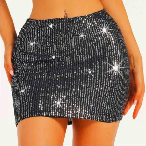 JEWEKY Sequin Bodycon Mini Skirt Sparkly Clubwear Dance Skirts for Women