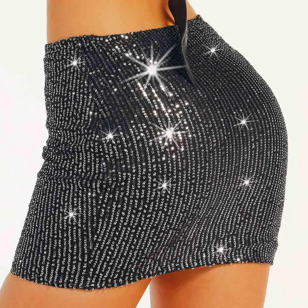 JEWEKY Sequin Bodycon Mini Skirt Sparkly Clubwear Dance Skirts for Women