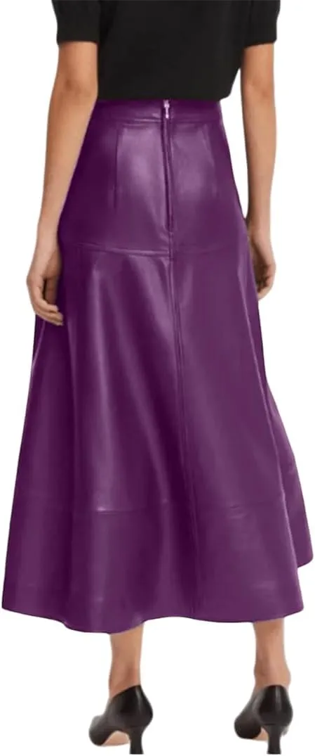 Jild Real Lambskin Leather Skirts for Women High Waist Classical Mid Length Going Out Skirt with Stylish Patchwork