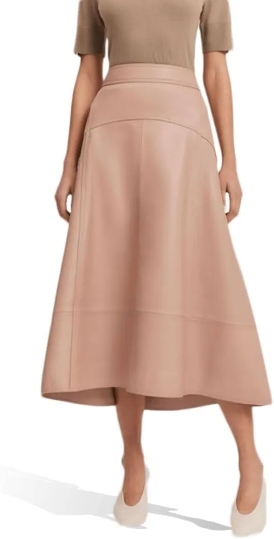 Jild Real Lambskin Leather Skirts for Women High Waist Classical Mid Length Going Out Skirt with Stylish Patchwork
