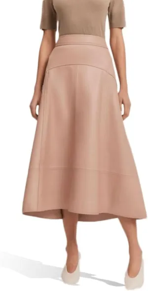 Jild Real Lambskin Leather Skirts for Women High Waist Classical Mid Length Going Out Skirt with Stylish Patchwork