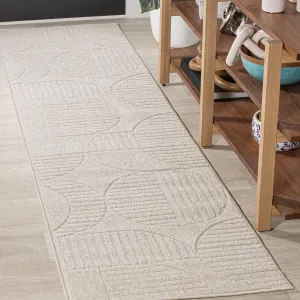 JONATHAN Y SCN104B-28 Nordby High-Low Geometric Arch Scandi Striped Indoor/Outdoor Runner Rug, Modern, Contemporary, Geometric, Bohemian,Bedroom,Kitchen,Living Room,Non Shedding, Ivory/Cream,2' x 8'