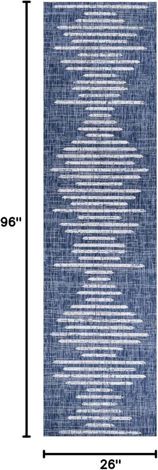 JONATHAN Y SMB124C-28 Zolak Berber Stripe Geometric Indoor Outdoor Runner Rug Bohemian Contemporary Easy Cleaning Bedroom Kitchen Backyard Patio Non Shedding, 2 X 8, Blue/Ivory