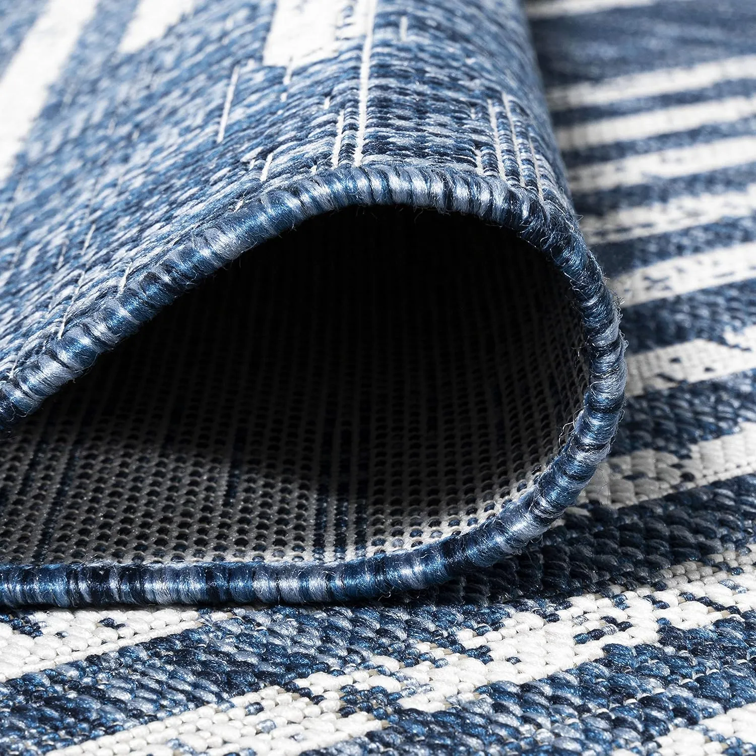 JONATHAN Y SMB124C-28 Zolak Berber Stripe Geometric Indoor Outdoor Runner Rug Bohemian Contemporary Easy Cleaning Bedroom Kitchen Backyard Patio Non Shedding, 2 X 8, Blue/Ivory