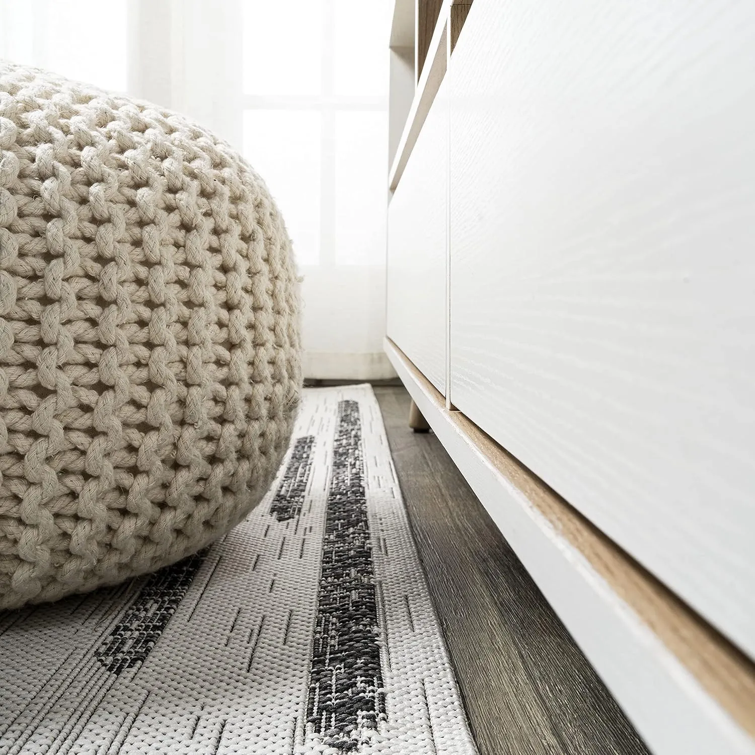 JONATHAN Y SMB124D-28 Zolak Berber Stripe Geometric Indoor Outdoor Runner Rug Bohemian Contemporary Easy-Cleaning Bedroom Kitchen Backyard Patio Non Shedding, 2 X 8, Ivory/Black