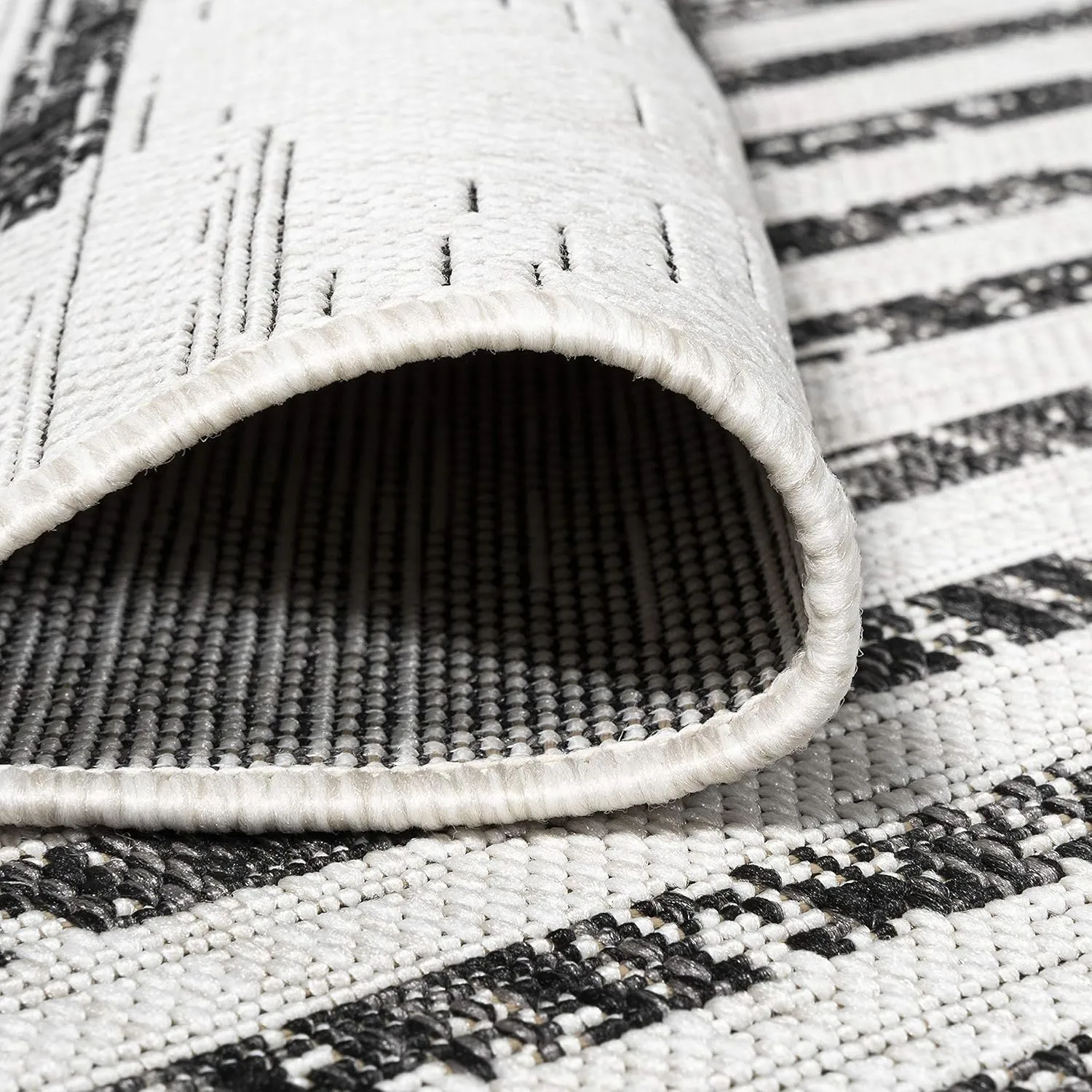 JONATHAN Y SMB124D-28 Zolak Berber Stripe Geometric Indoor Outdoor Runner Rug Bohemian Contemporary Easy-Cleaning Bedroom Kitchen Backyard Patio Non Shedding, 2 X 8, Ivory/Black