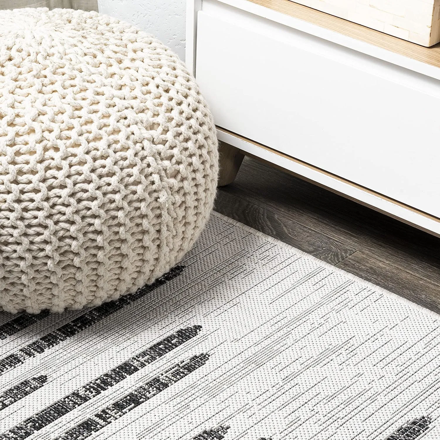 JONATHAN Y SMB124D-28 Zolak Berber Stripe Geometric Indoor Outdoor Runner Rug Bohemian Contemporary Easy-Cleaning Bedroom Kitchen Backyard Patio Non Shedding, 2 X 8, Ivory/Black