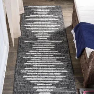 JONATHAN Y SMB124E-28 Zolak Berber Stripe Geometric Indoor Outdoor Runner Rug Bohemian Contemporary Easy-Cleaning Bedroom Kitchen Backyard Patio Non Shedding, 2 X 8, Black/Ivory