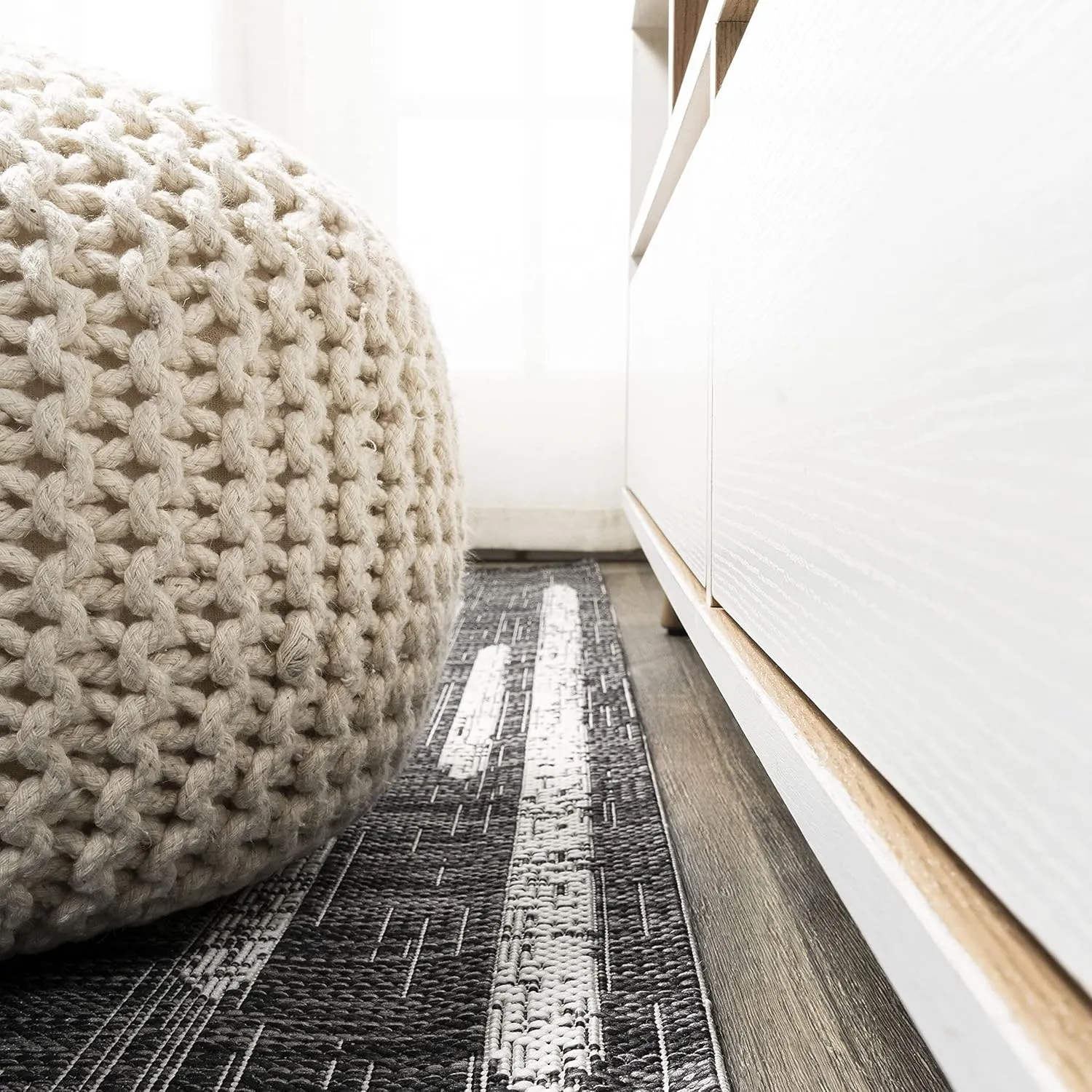 JONATHAN Y SMB124E-28 Zolak Berber Stripe Geometric Indoor Outdoor Runner Rug Bohemian Contemporary Easy-Cleaning Bedroom Kitchen Backyard Patio Non Shedding, 2 X 8, Black/Ivory