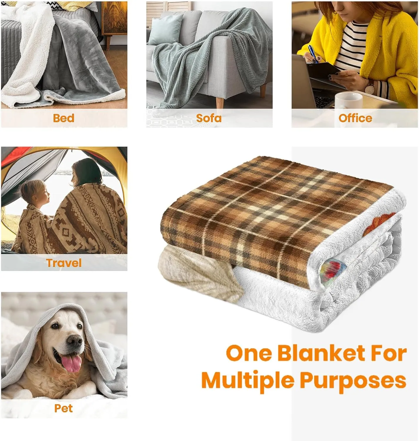 JOOCAR Beige Plaid Fall Decor Flannel Throw Blanket 60x80 Inch, Gnome Autumn Harvest Sweet Pumpkin and Maple Leaf Cozy and Soft Plush Warm Blankets for Bed Couch Living Room Sofa Chair