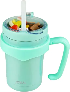 JOVIAL All In One Insulated Snack and Drink Cup 12 Oz-Glitter Aqua