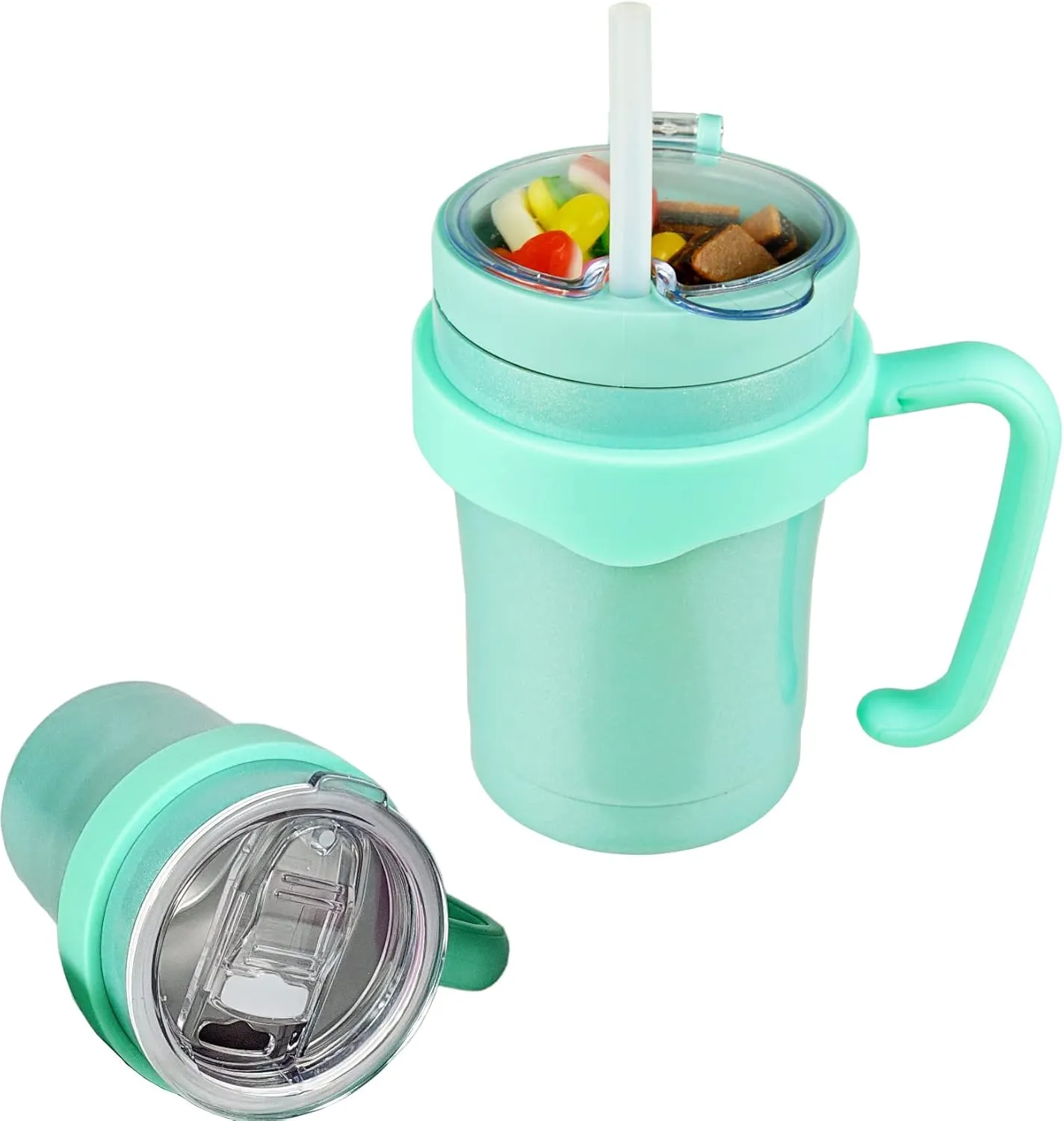 JOVIAL All In One Insulated Snack and Drink Cup 12 Oz-Glitter Aqua