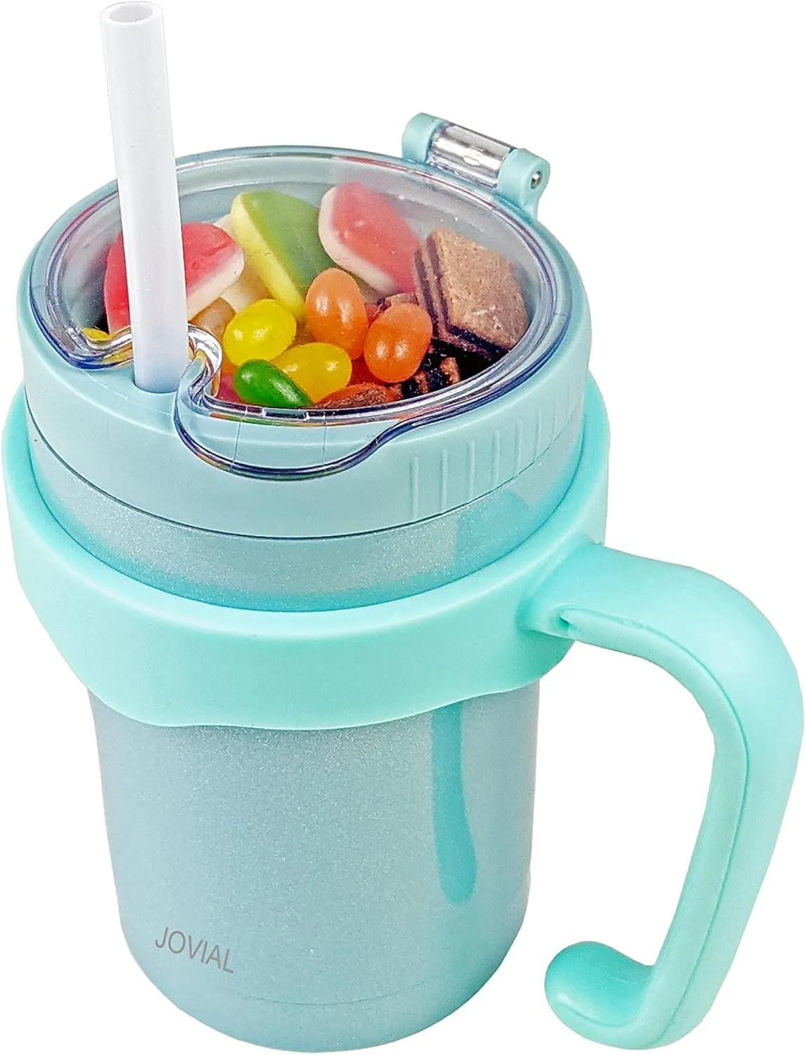 JOVIAL All In One Insulated Snack and Drink Cup 12 Oz-Glitter Aqua