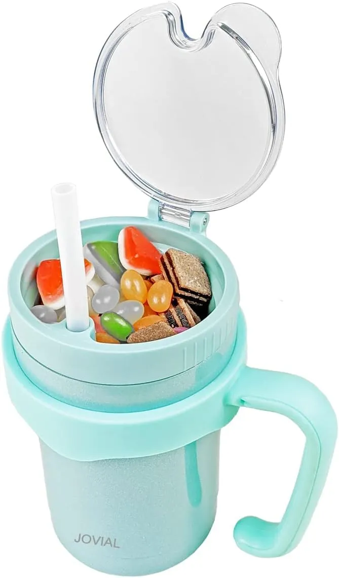 JOVIAL All In One Insulated Snack and Drink Cup 12 Oz-Glitter Aqua