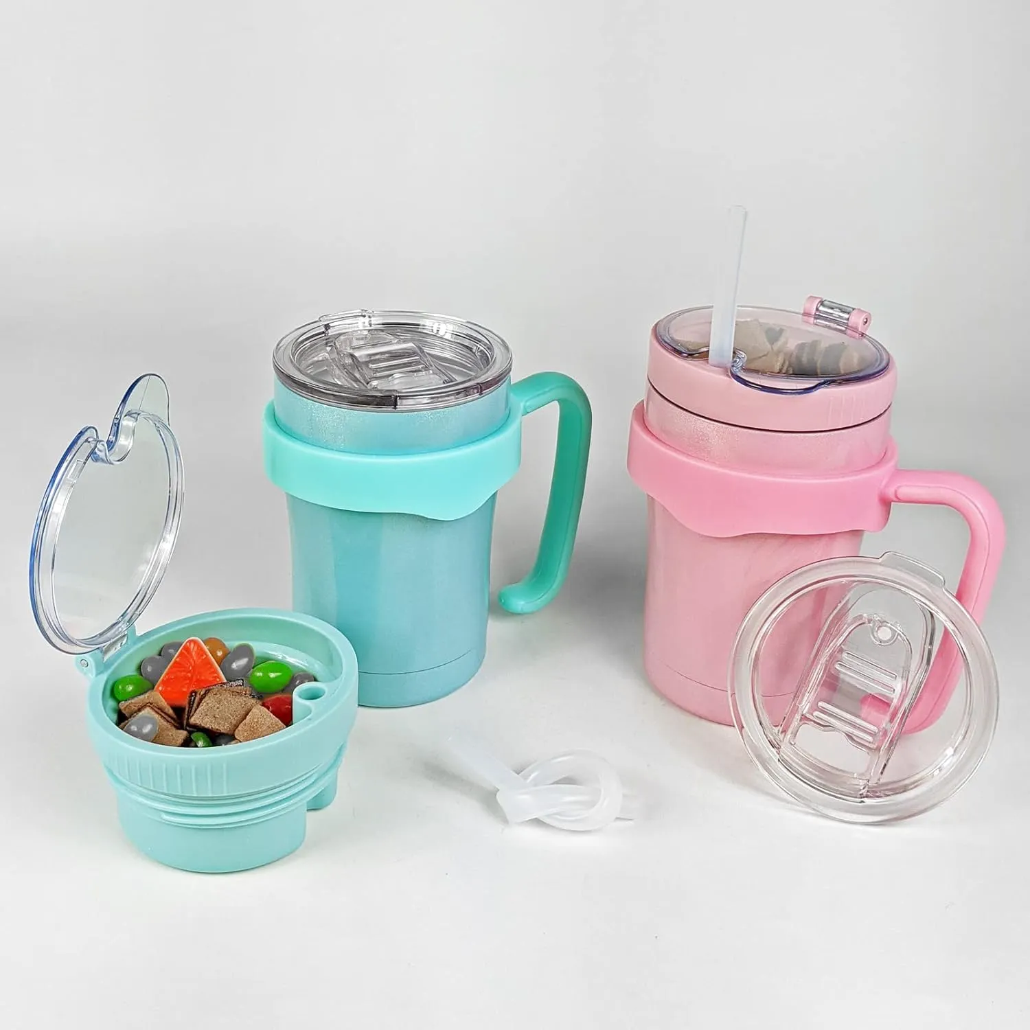 JOVIAL All In One Insulated Snack and Drink Cup 12 Oz-Glitter Aqua