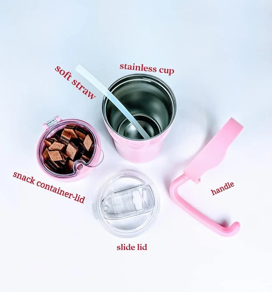 JOVIAL All In One Insulated Snack and Drink Cup 12 Oz-Glitter Pink