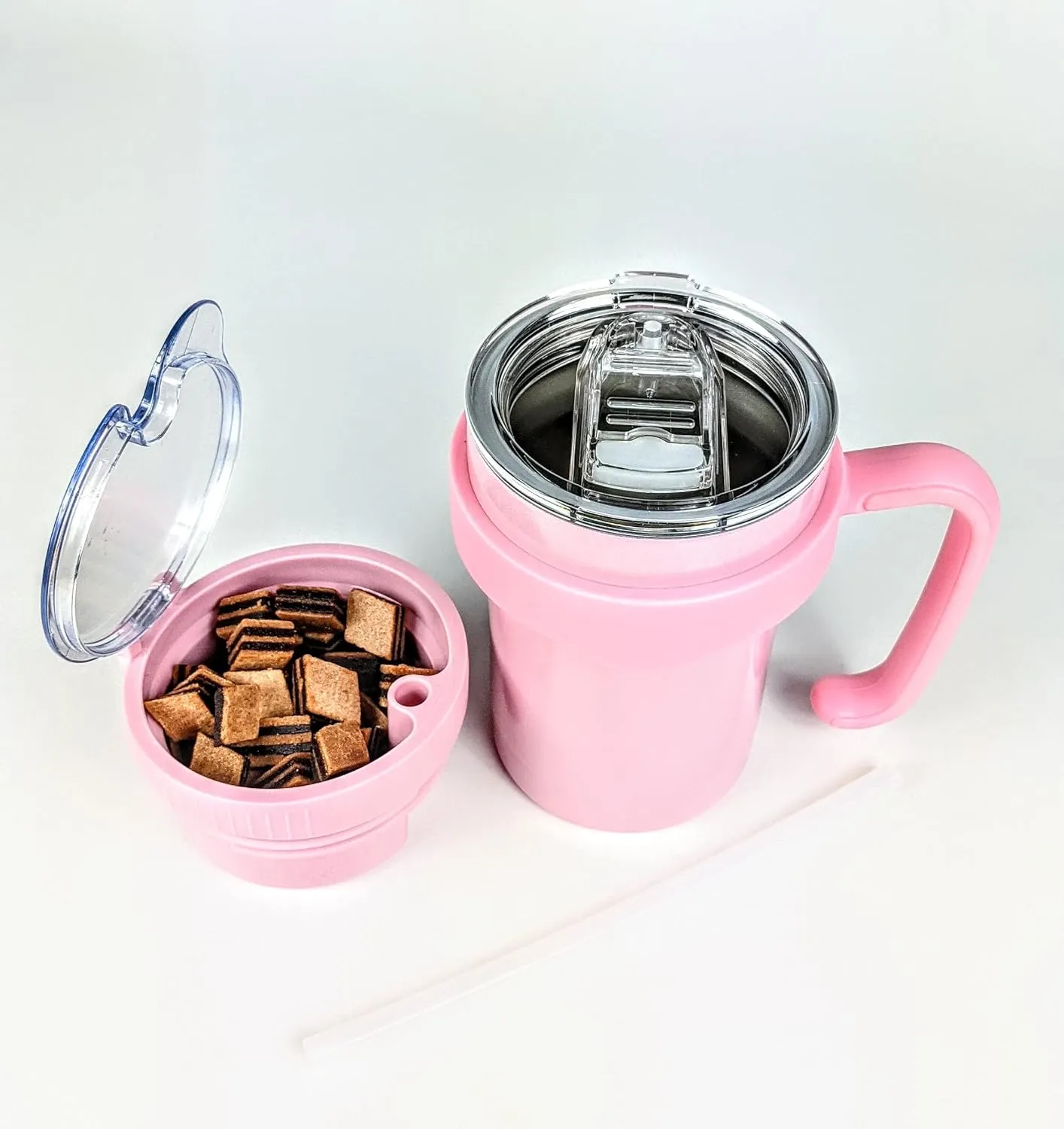 JOVIAL All In One Insulated Snack and Drink Cup 12 Oz-Glitter Pink