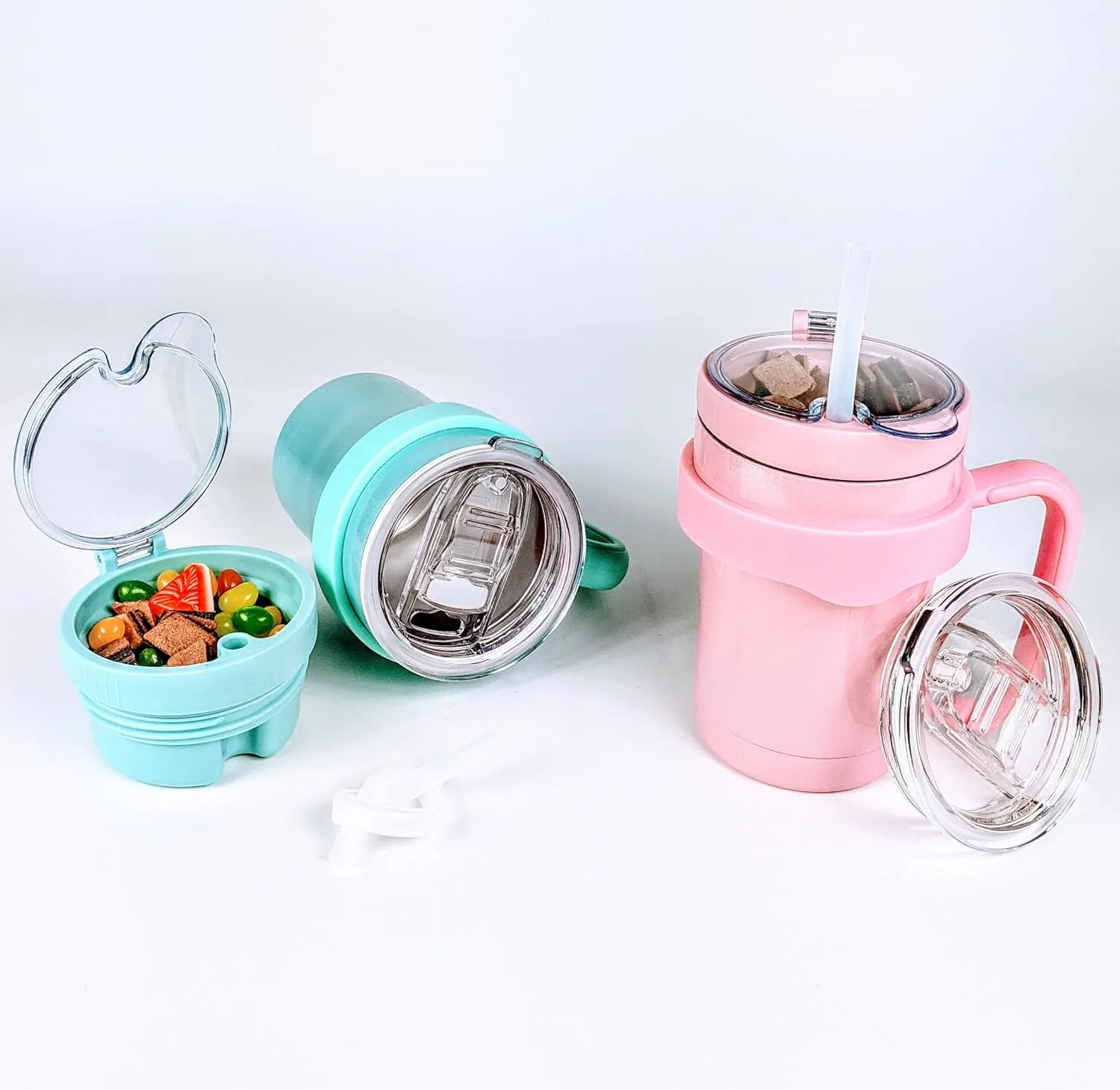 JOVIAL All In One Insulated Snack and Drink Cup 12 Oz-Glitter Pink