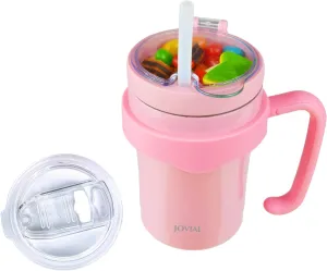JOVIAL All In One Insulated Snack and Drink Cup 12 Oz-Glitter Pink