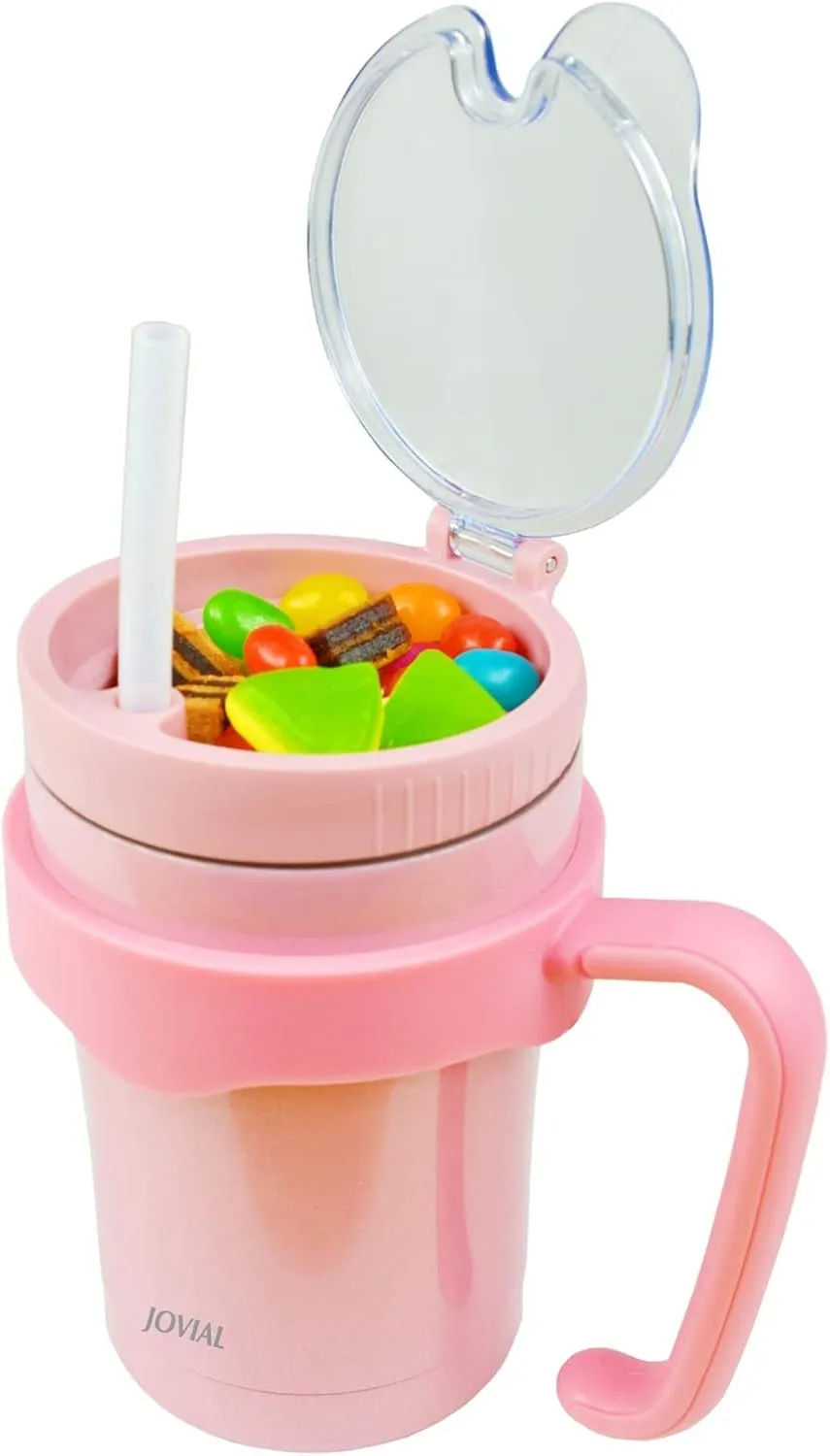 JOVIAL All In One Insulated Snack and Drink Cup 12 Oz-Glitter Pink