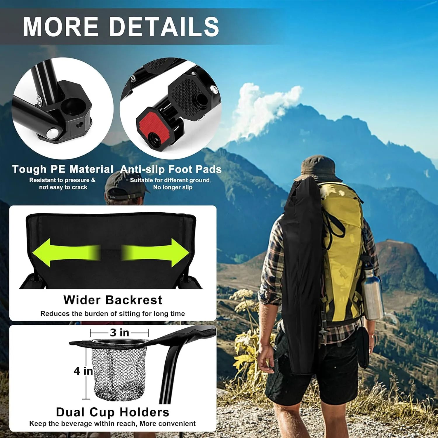 Joyfair Portable Camping Chair, Outdoor Lawn Folding Chairs for Adults, Heavy Duty Large Foldable Chairs for Beach, Fishing, Tailgating Outdoor Sport, 2 Cup Holders & Carry Bag