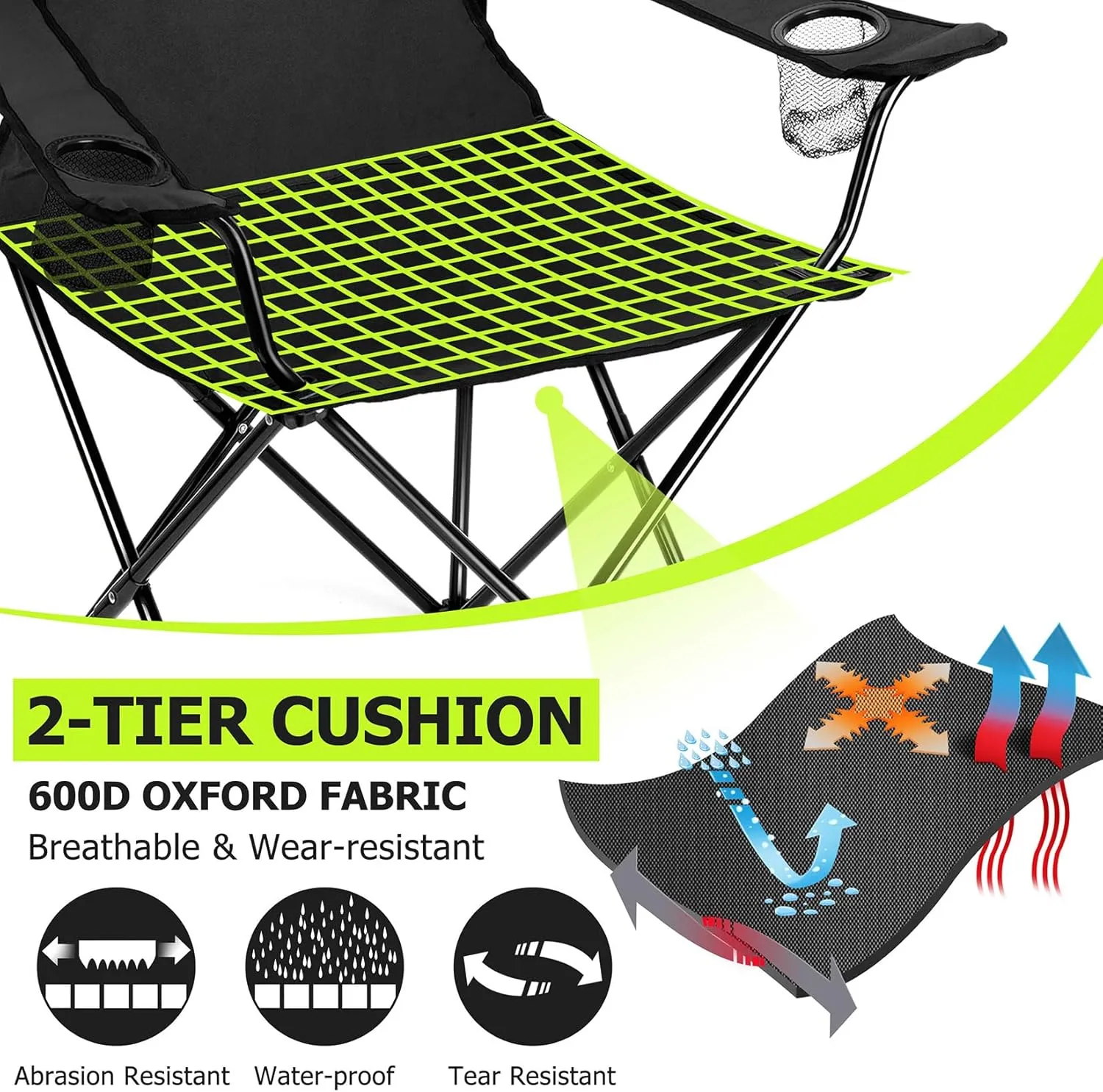 Joyfair Portable Camping Chair, Outdoor Lawn Folding Chairs for Adults, Heavy Duty Large Foldable Chairs for Beach, Fishing, Tailgating Outdoor Sport, 2 Cup Holders & Carry Bag