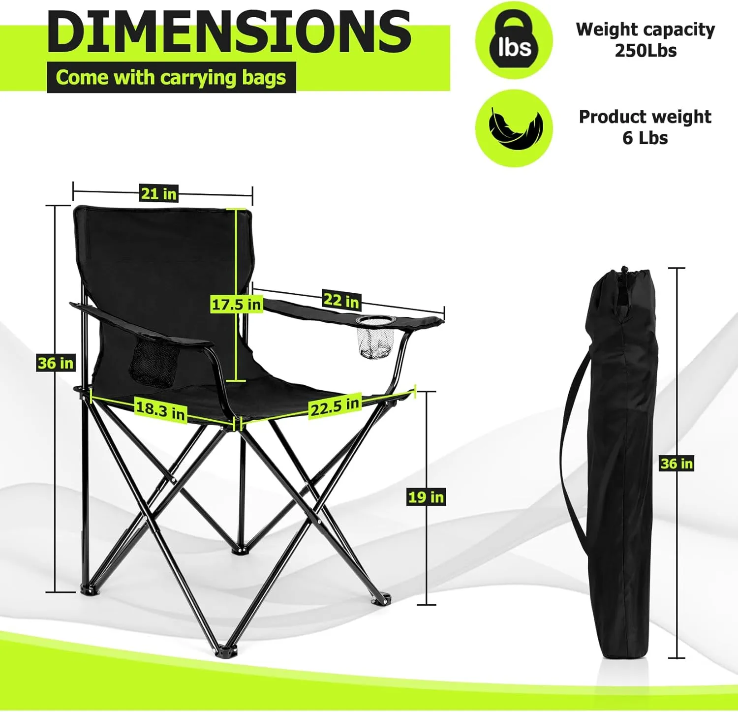 Joyfair Portable Camping Chair, Outdoor Lawn Folding Chairs for Adults, Heavy Duty Large Foldable Chairs for Beach, Fishing, Tailgating Outdoor Sport, 2 Cup Holders & Carry Bag