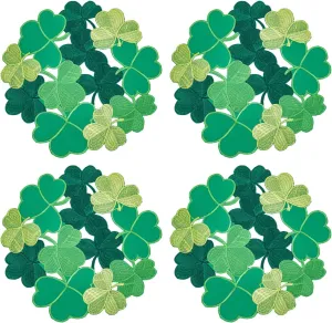 Joyfol Day Shamrock St. Patrick's Day Round Placemat Set of 4, Applique Embroidered Cutwork Clover Dresser Scarf for Home Kitchen Dining, Spring Irish Festival Tabletop Decoration (Round,14 inch)