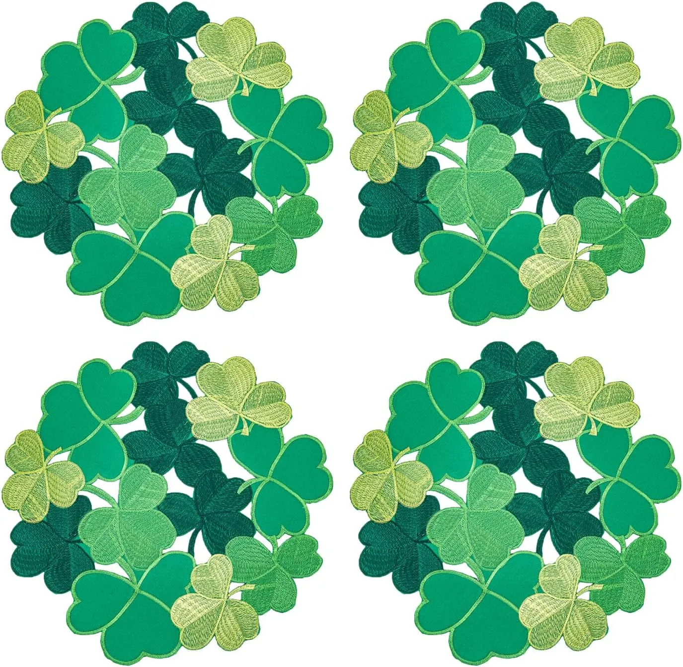 Joyfol Day Shamrock St. Patrick's Day Round Placemat Set of 4, Applique Embroidered Cutwork Clover Dresser Scarf for Home Kitchen Dining, Spring Irish Festival Tabletop Decoration (Round,14 inch)