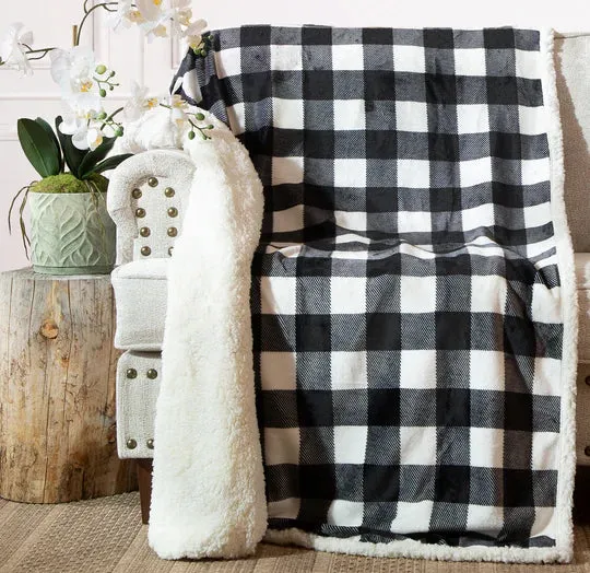 JP713TH Carsten's Black, White Plaid Plush Throw Blanket
