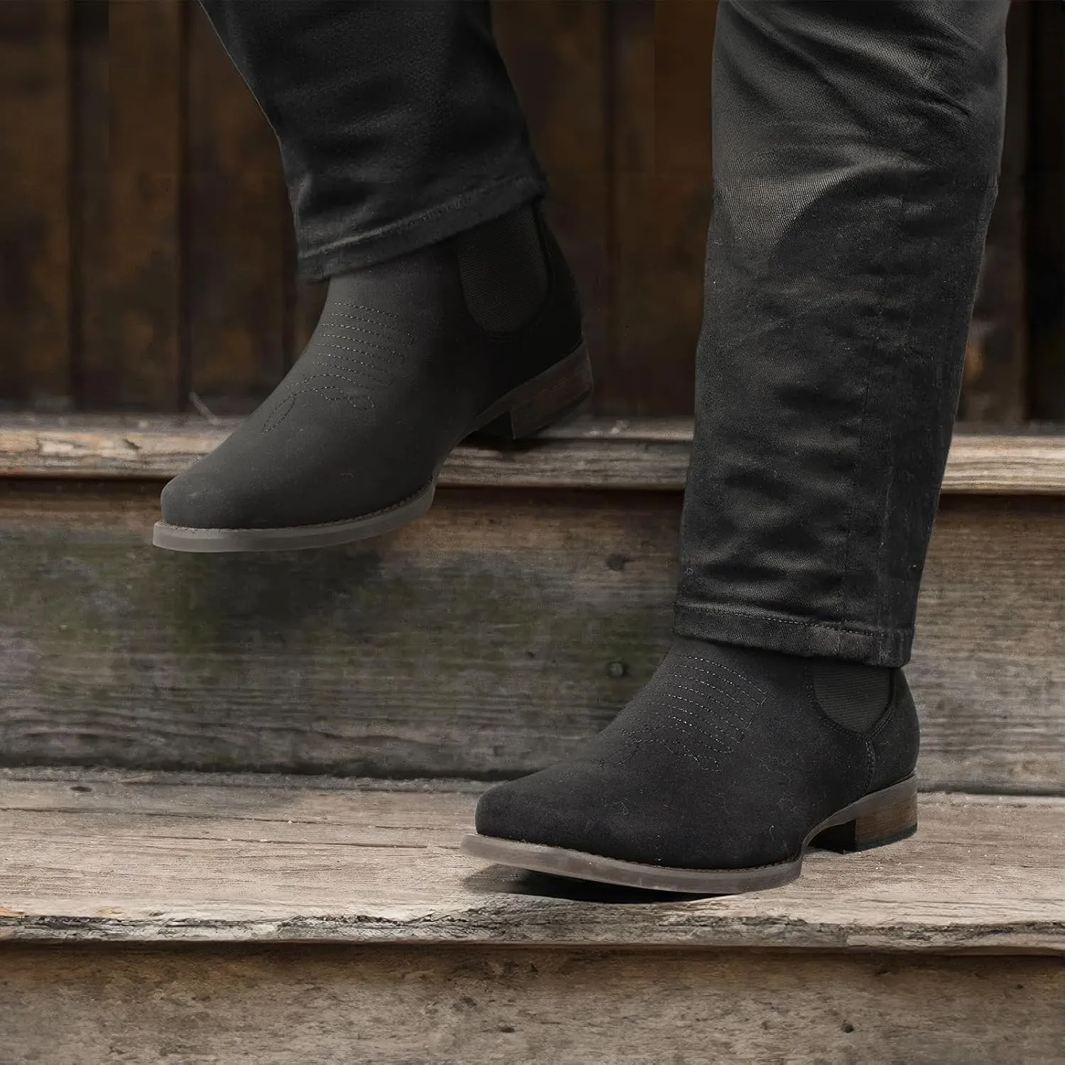 J's.o.l.e Western Cowboy Boots for Men Square Toe Stylish Ankle Chelsea Boots