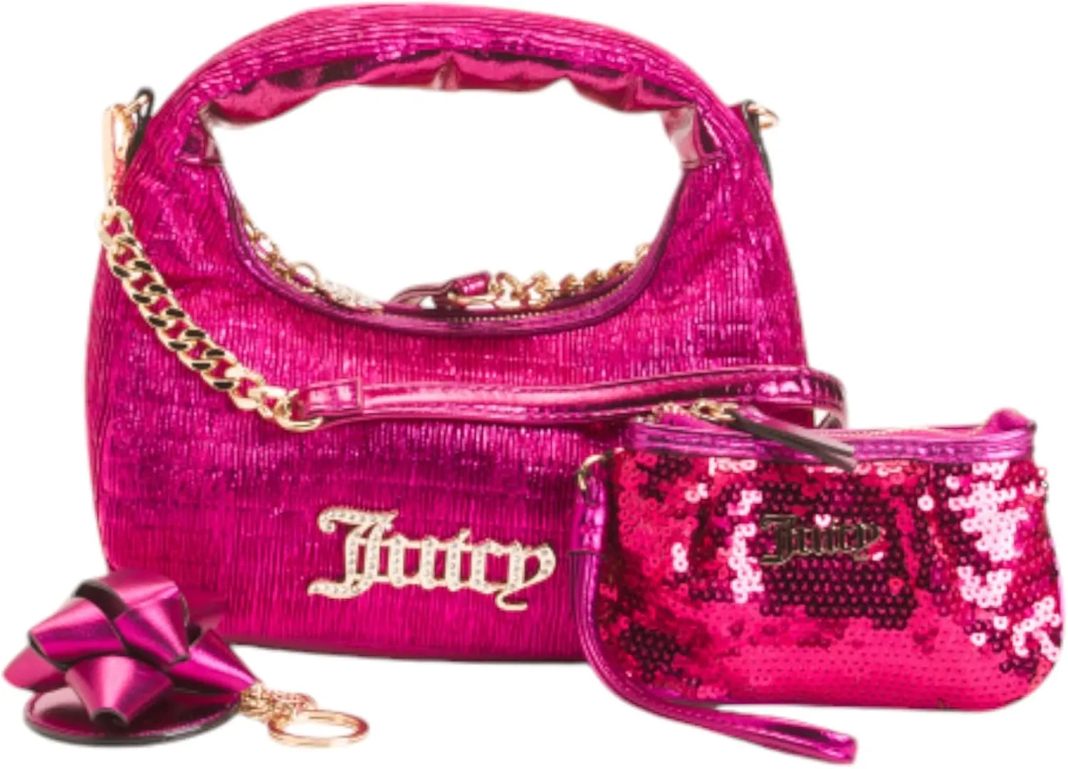 Juicy Couture Women’s 3 Piece Sequin Mini Hobo Bag with Wristlet and Keychain Gift Set