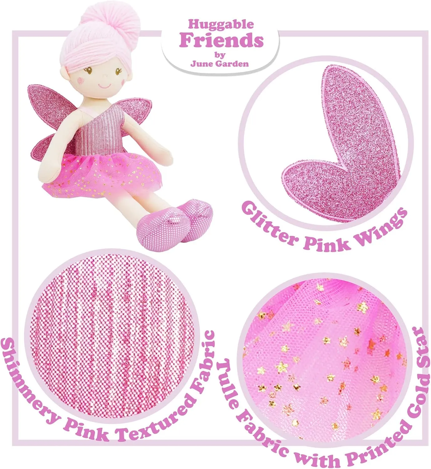 June Garden 12" Enchanted Garden Fairy Doll Elida - Plush Stuffed Soft Doll Girl Gift - Pink Outfit and Wings