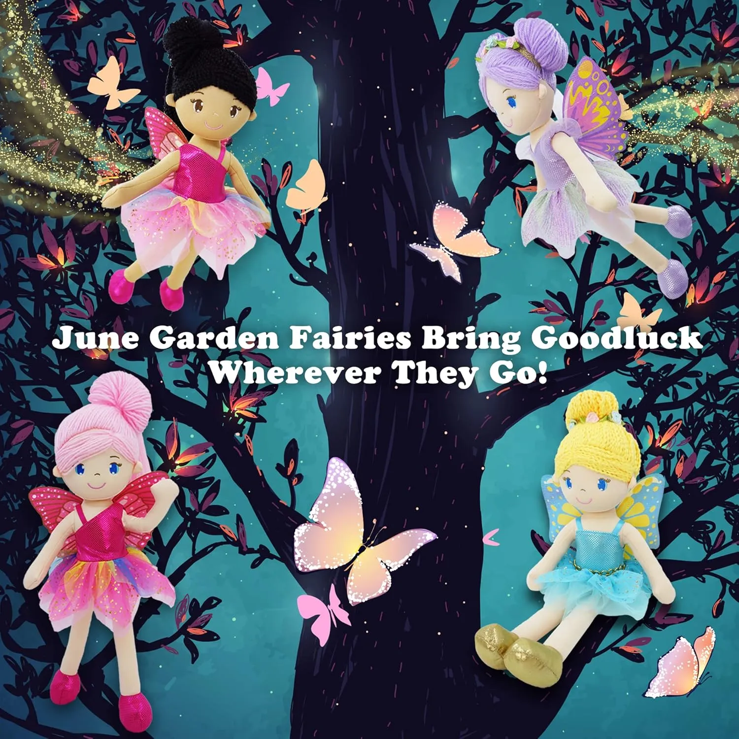 June Garden 16" Enchanted Garden Fairy Doll Fayetta - Plush Stuffed Soft Doll Girl Gift - Blue Outfit and Wings