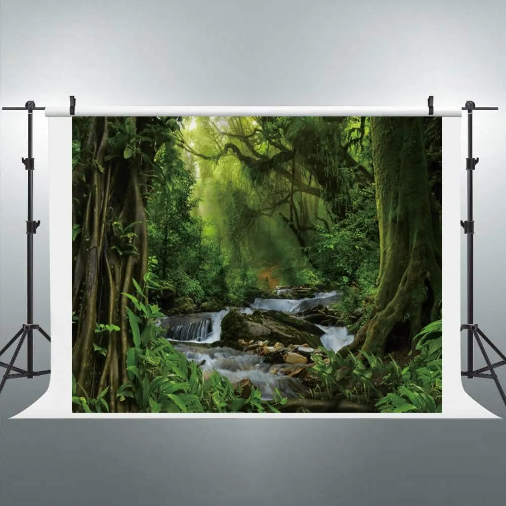 Jungle Forest Backdrop 10x8ft Tropical Rainforest Natural Scenery Enchanted Forest Photography Background Safari Kids Adults Birthday Party Banner Decorations Photo Booth Props