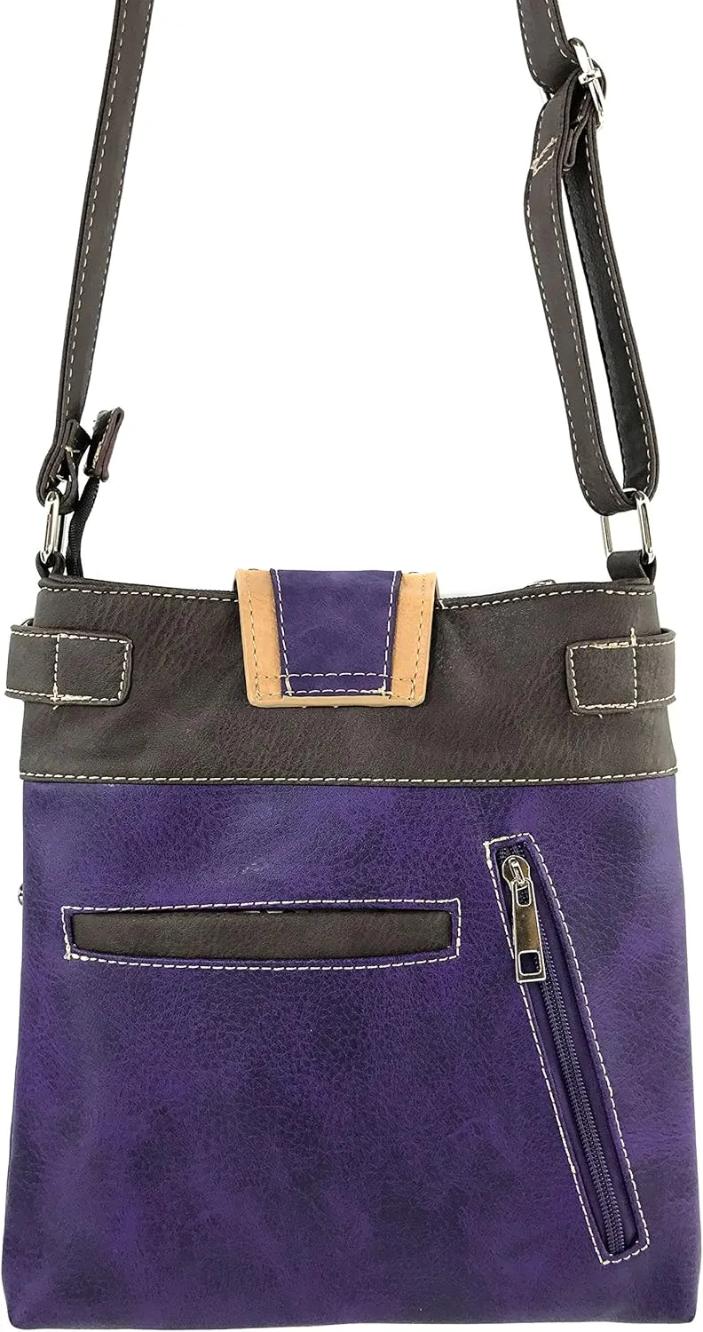 Justin West Concealed Carry Western Flower Buckle Embroidered Studded Messenger