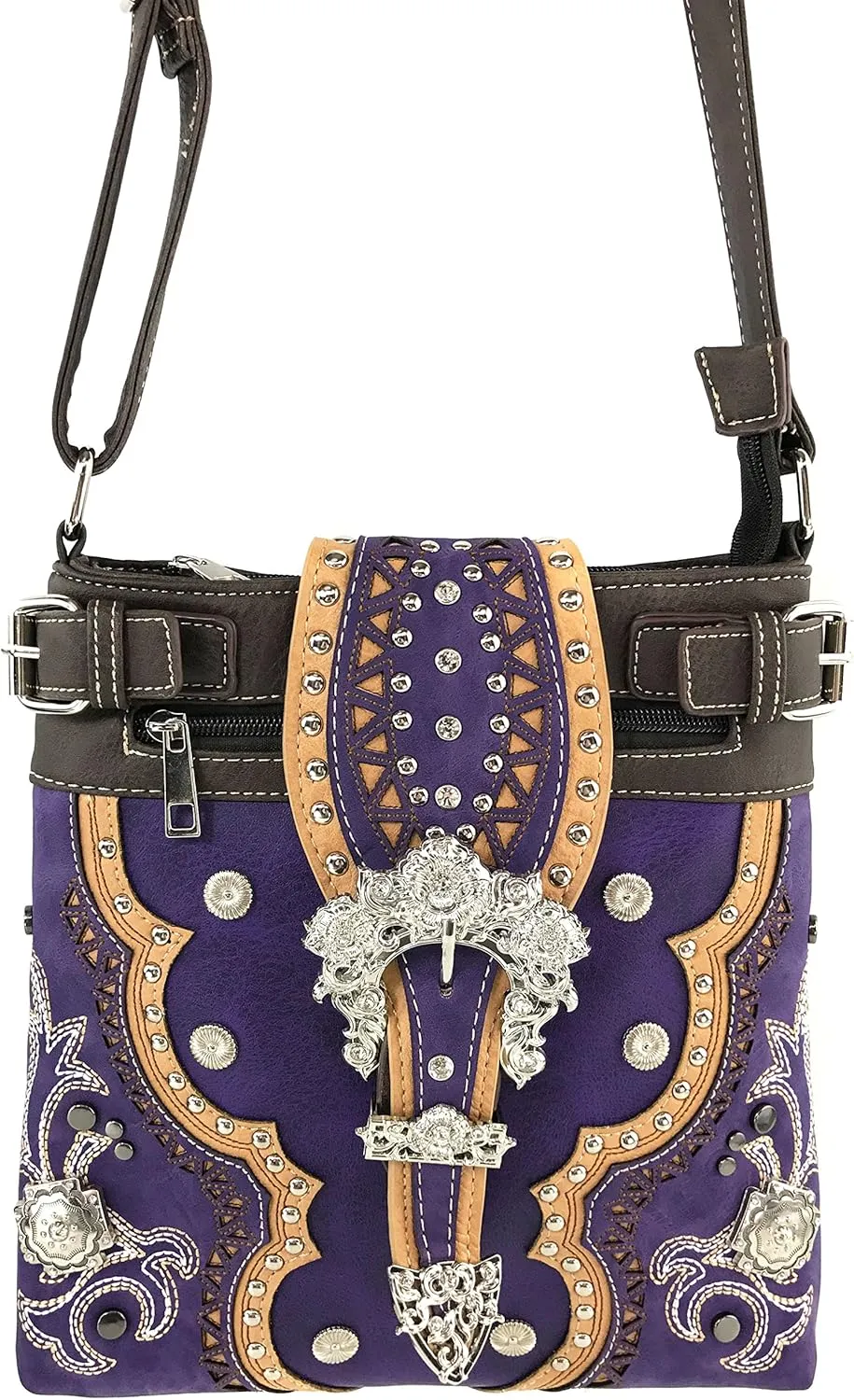 Justin West Concealed Carry Western Flower Buckle Embroidered Studded Messenger