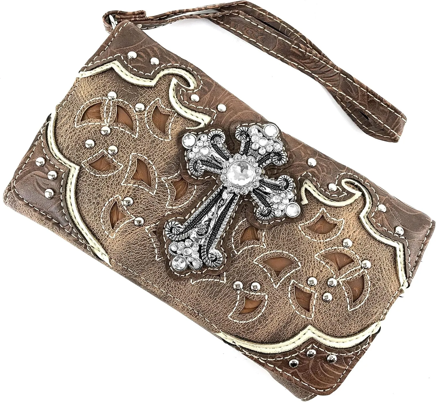 Justin West Cowgirl Western Cross Floral Embroidered Concealed Carry Purse