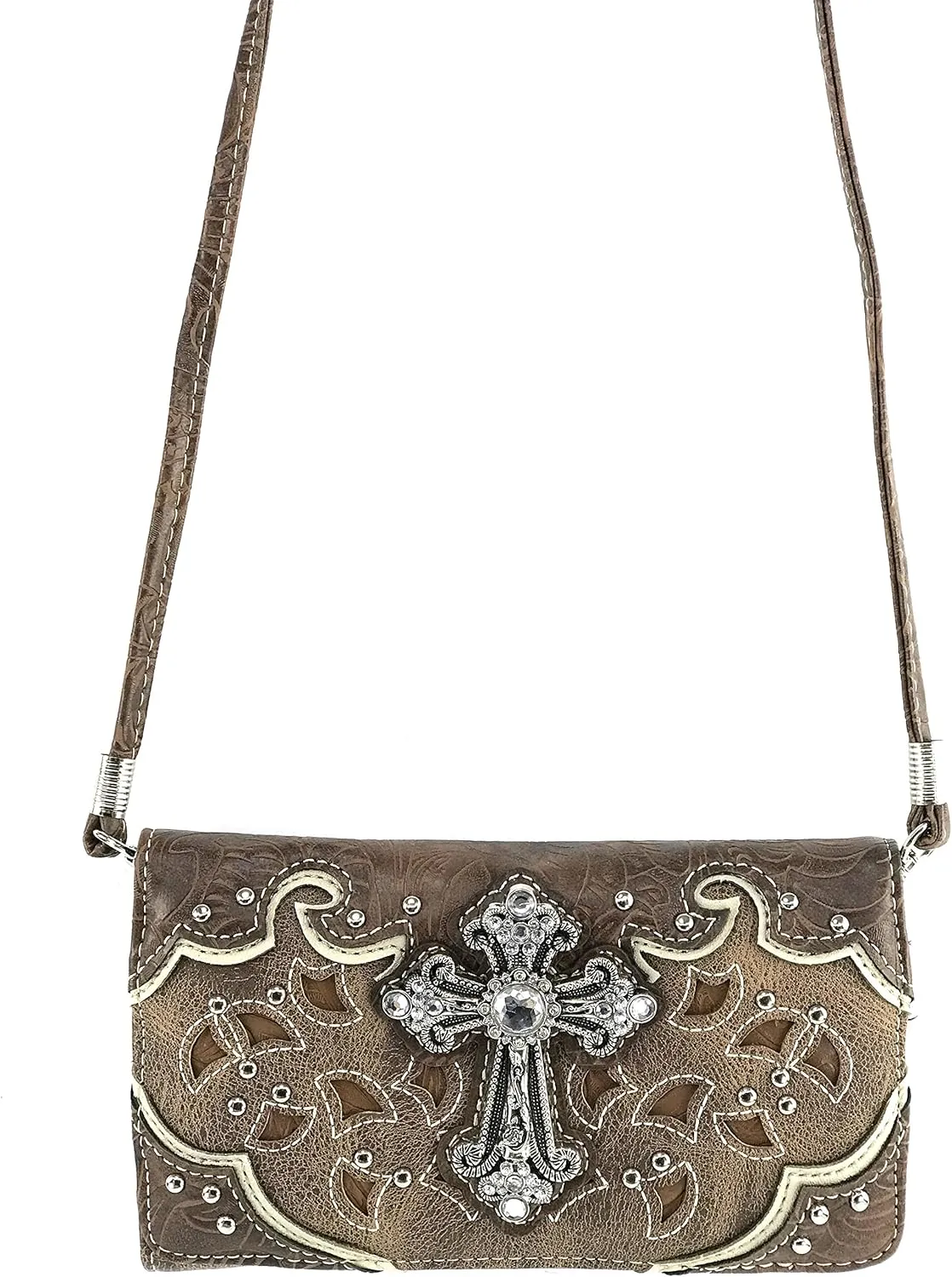 Justin West Cowgirl Western Cross Floral Embroidered Concealed Carry Purse