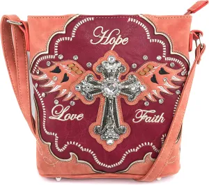 Justin West Cross Angel Wings Love Faith Hope Embroidery CCW Concealed Carry Shoulder Purse Messenger