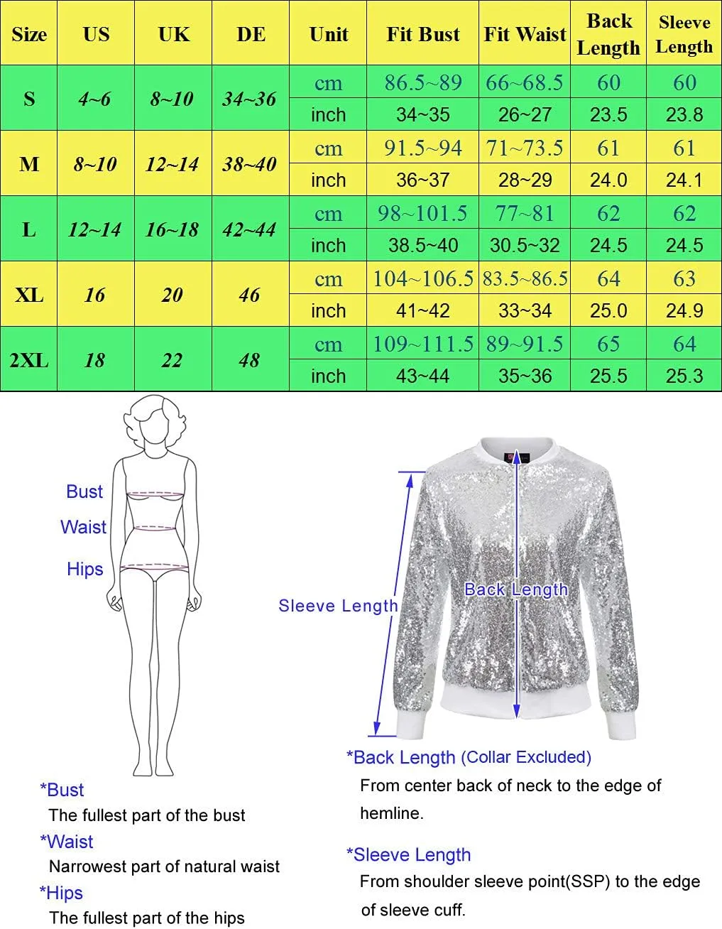 KANCY KOLE Womens Sequin Jacket with Pockets Casual Long Sleeve Front Zip Party Bomber Blazer S-2XL