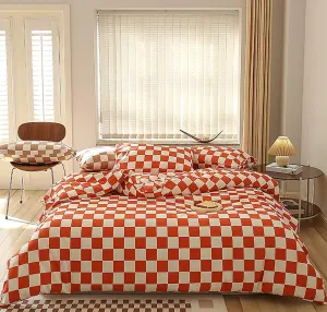 KAREVER Orange White Grid Comforter Set King Burnt Orange Plaid Bedding Set Women Reddish and White Checkered Bed Comforter Set Breathable Blanket Set Men Durable Bedding Comforter Set