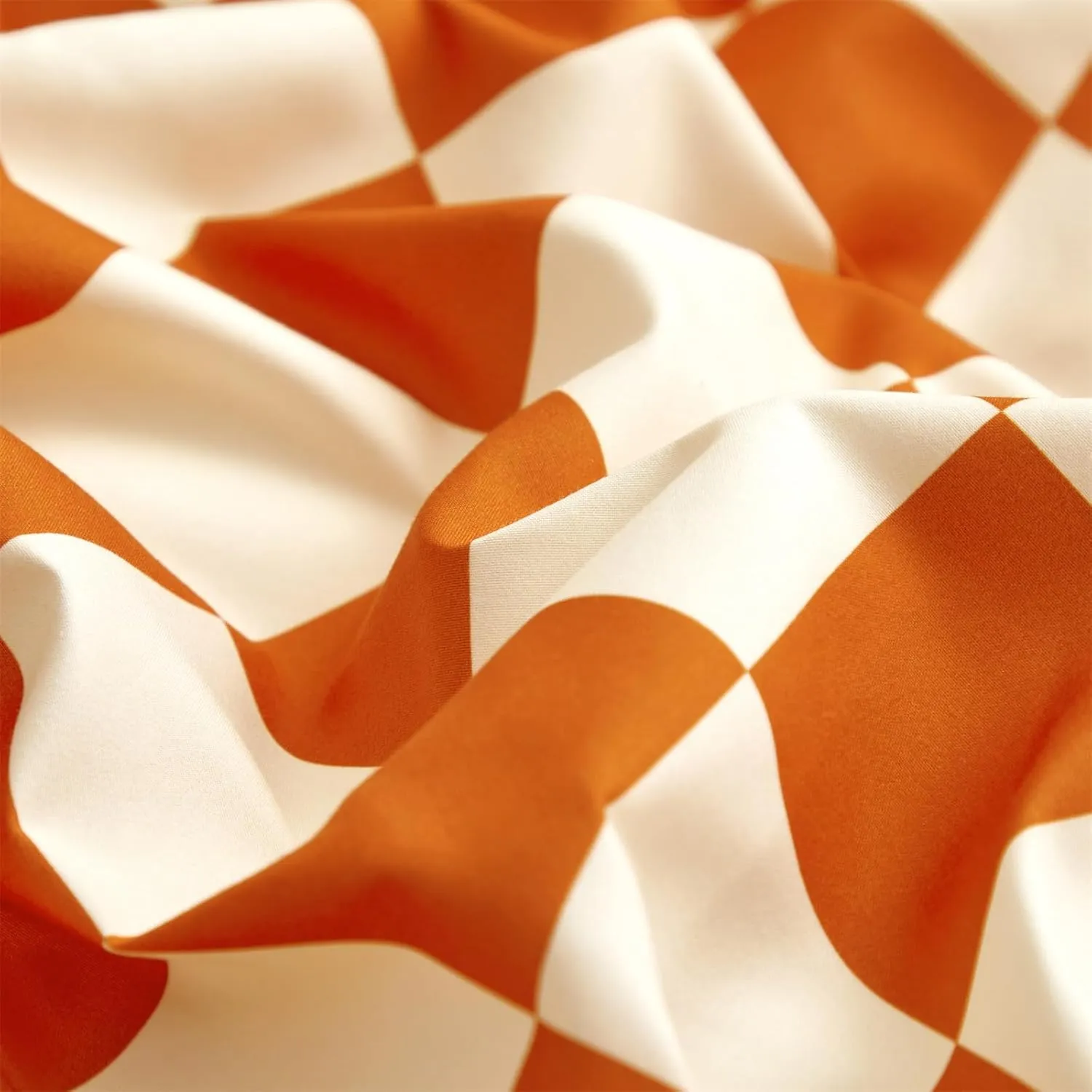 KAREVER Orange White Grid Comforter Set King Burnt Orange Plaid Bedding Set Women Reddish and White Checkered Bed Comforter Set Breathable Blanket Set Men Durable Bedding Comforter Set