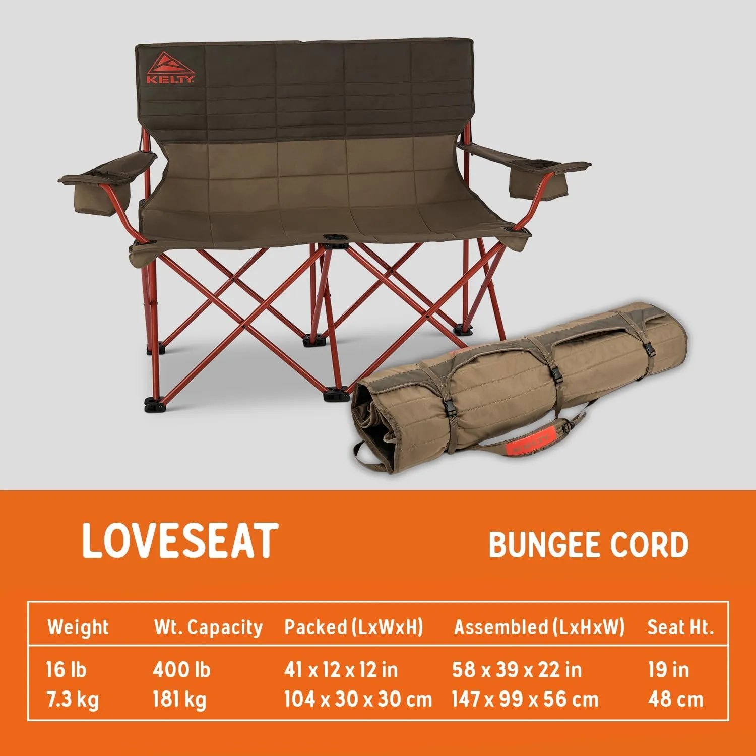 Kelty Loveseat Double Outdoor Camp Chair, 2-Person Camping, Festival, Concert Seat, Updated for 2022