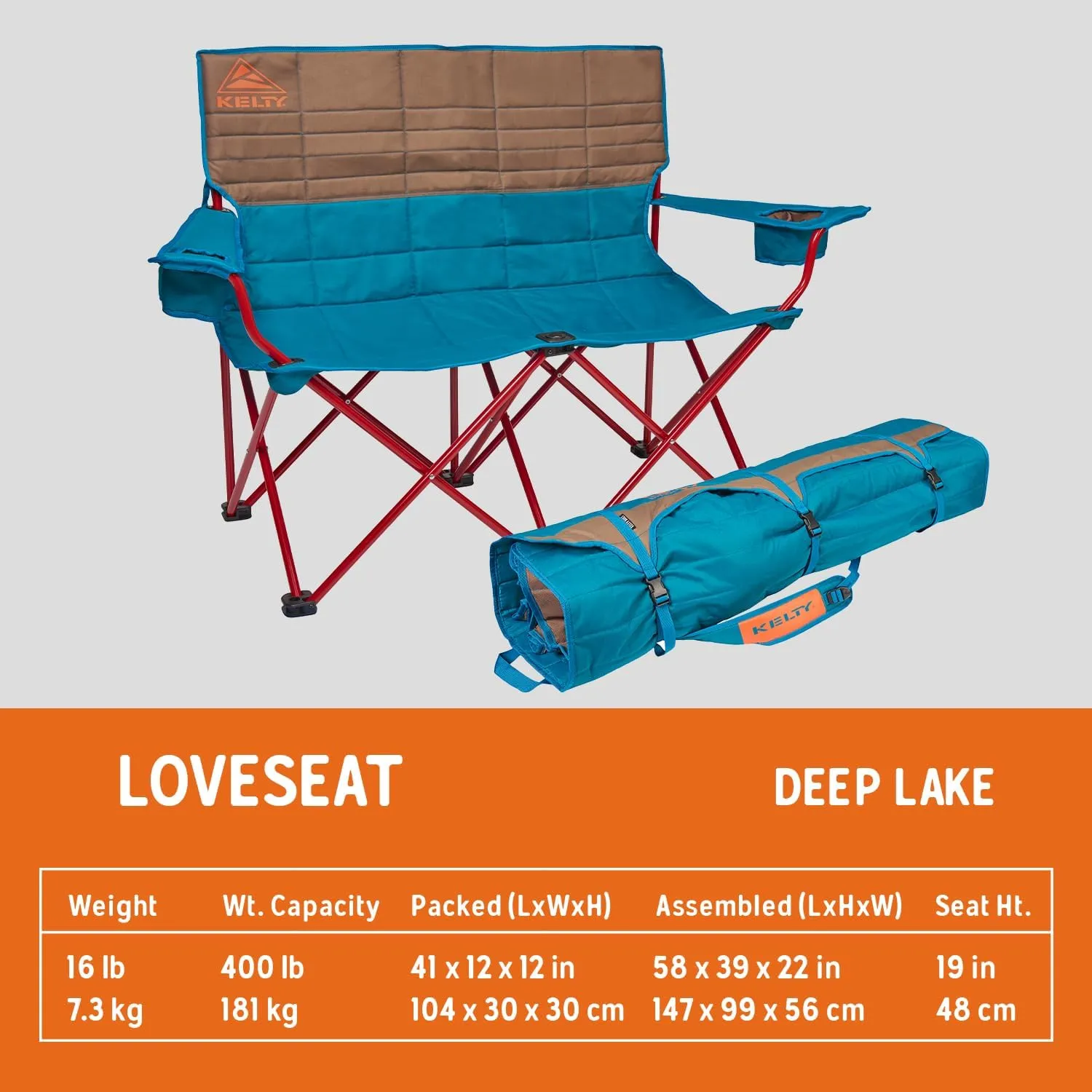 Kelty Loveseat Double Outdoor Camp Chair, 2-Person Camping, Festival, Concert Seat, Updated for 2022