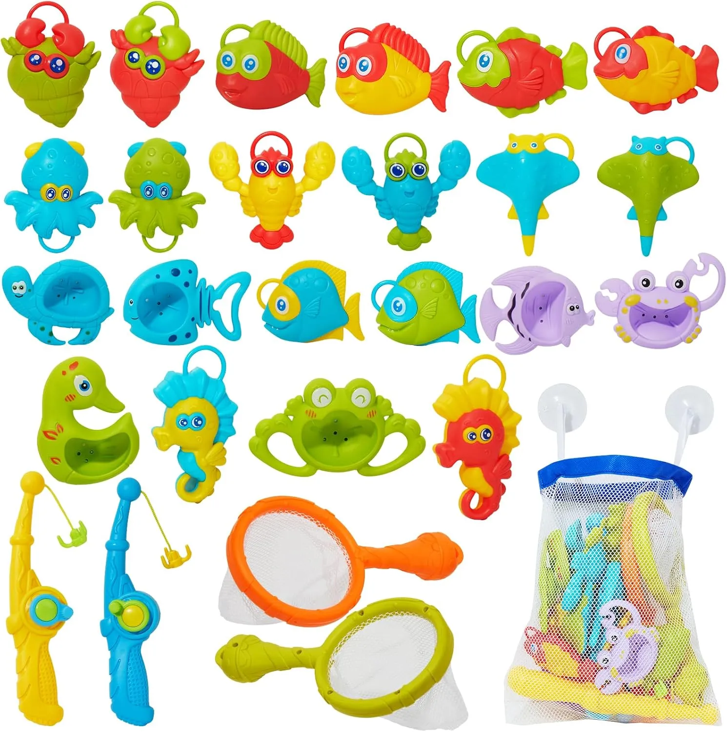 Kids Fishing Bath Toys Game Set, Water Table Toys with Hook-Type Fishing Rod and Floating Fish Ocean Sea Animals, Summer Pool Water Toys with Organizer for Toddlers Baby Age 3  Years Old