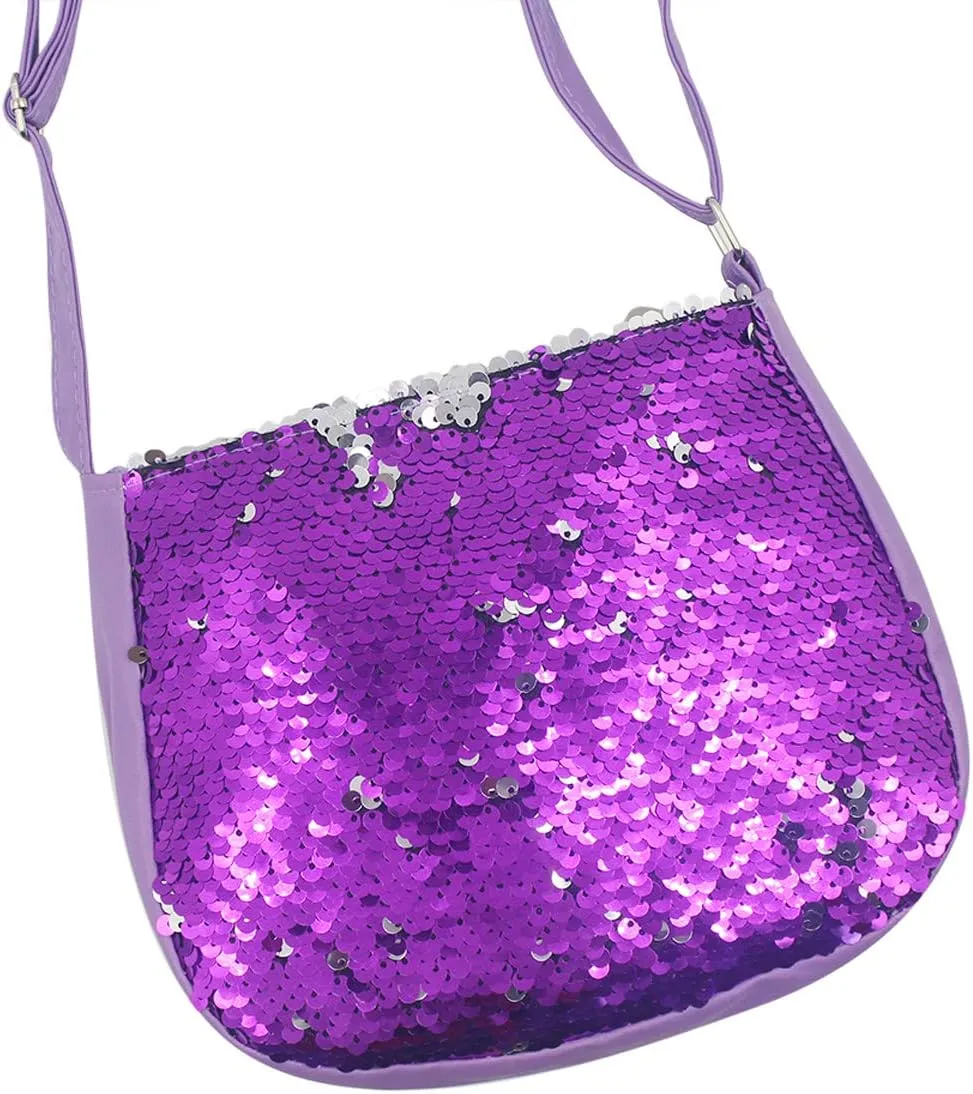 Kids Girls Sparkle Crossbody Purses Glitter Shiny Flip Sequin Small Purse Zippered Cute Handbag