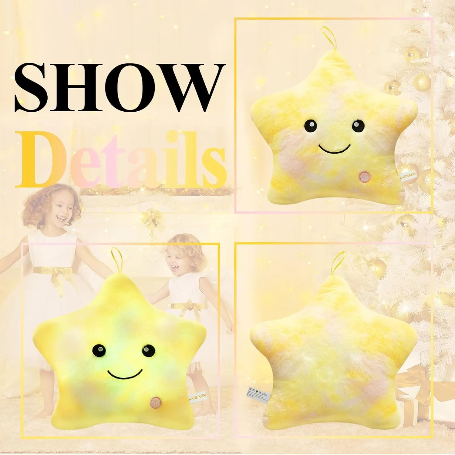 Kids Star Pillow Light Up Stuffed Animal for Girls Decorative Pillows Plushies for Boys Children Teens Adults Gifts on Birthday Christmas Valentines,Twinkle Star Throw Pillow Night Plush Toys